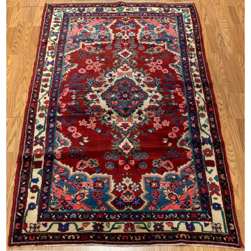 4.2 x 6.9 ft  Vintage Tribal Floral Red 100% Wool Vegetable Dye Rug 415826 Montaage Inc. image 7