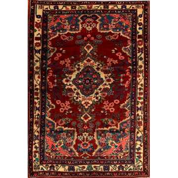 4.2 x 6.9 ft  Vintage Tribal Floral Red 100% Wool Vegetable Dye Rug 415826 Montaage Inc. image 2