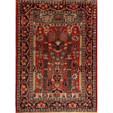 4.3 x 6.9  Semi Antique Tribal Floral  Red 100% Wool Rug Vegetable Dye Rug 415829 Montaage Inc. image 1