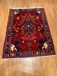 4.10 X 6.5 ft Vintage Tribal Red Hand Knotted 100% Wool Vegetable Dye Rug 415854 Montaage Inc. image 2