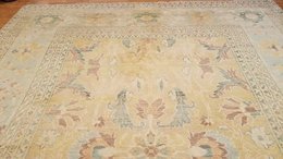 8 x 10 Salmon & Blue Vegetable Dyed Indo Pechavar Hand Knotted Wool Carpet 416472 Montaage Inc. image 6