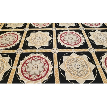 8 x 10 Black & Gold French Aubusson Needle Point Hand Knotted Wool Rug