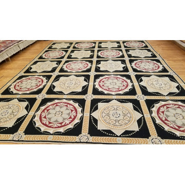 8 x 10  Black & Gold French Aubusson Needle Point Hand Knotted Wool Rug 417773 Montaage Inc. image 1