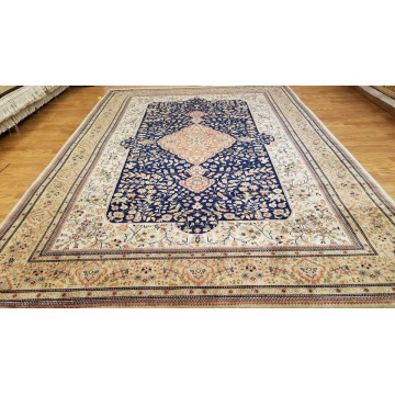 7 x 10 Top Quality Vegetable Dye Navy & Gold Tabatabaei Hand Knotted Wool Rug 418980 Montaage Inc. image 3
