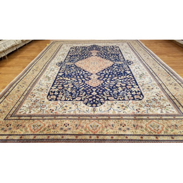 7 x 10 Top Quality Vegetable Dye Navy & Gold Tabatabaei Hand Knotted Wool Rug 418980 Montaage Inc. image 5