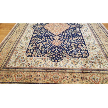 7 x 10 Top Quality Vegetable Dye Navy & Gold Tabatabaei Hand Knotted Wool Rug 418980 Montaage Inc. image 6