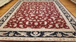 8 x 10 Fine Quality Sino Burgundy Wool & Silk Hand Knottedl Rug 421417 Montaage Inc. image 2