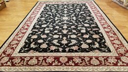 6 x 9 Very Fine Black & Red Wool & Silk Hand Knotted Oriental  Area rug 421432 Montaage Inc. image 1