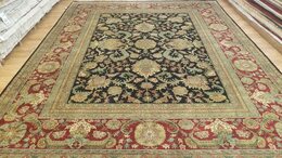9 x 12 Black & Red Indo Agra All-Over Wool Hand-Knotted Oriental Rug 422059 Montaage Inc. image 1