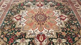 8 x 10 Green Indo Hand Knotted Wool Oriental Rug 428252 Montaage Inc. image 6