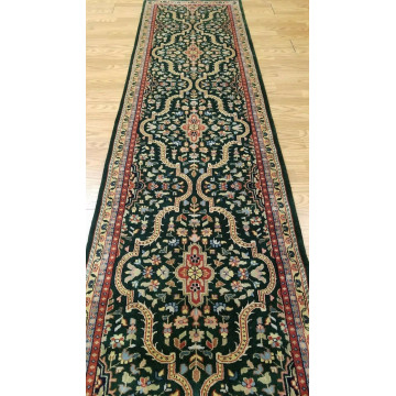 2.6 x 10 Emerald Green Indo Hand Knotted Wool Oriental rug