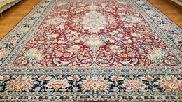 8 x 10 Fine Quality Red & Navy Sarough Wool Hand Knotted Oriental Rug 500080 Montaage Inc. image 1