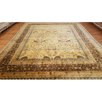 8 x 10 Fine Quality Gold & Chocolate Indo Sarouk Hand Knotted Wool Rug 500106 Montaage Inc. image 1