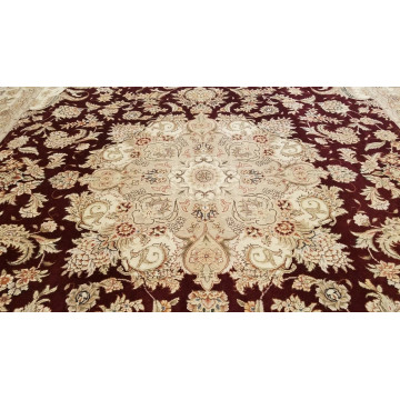 8 x 10 Burgundy Red Very Fine Wool & Silk Hand Knotted Rug