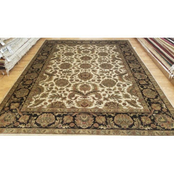 9 x 12 Ivory Black Indo Agra All-Over Wool Hand-Knotted Oriental Rug 500592 Montaage Inc. image 1