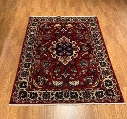 5.1 x 7.2 ft  Vintage Tribal Geometric  Navy 100% Wool Vegetable Dye Rug 500756 Montaage Inc. image 1