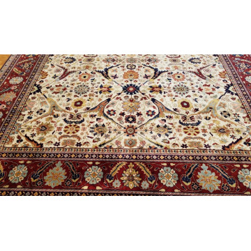 8 x 10 Fine Quality Vegetable Dye Ivory Brick Indo Sarouk Hand Knotted Wool Rug