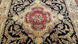 8 x 10 Fine Quality Vegetable Dye Black & Red Hand Knotted Wool Rug 501669 Montaage Inc. image 4