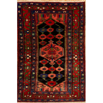 3.6x 6.4 Vintage Tribal Geometric  Navy 100% Wool Rug Vegetable Dye Rug 413070-1 Montaage Inc. image 1
