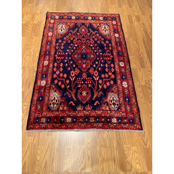 4.2x 6.4 Vintage Tribal Geometric  Navy 100% Wool Rug Vegetable Dye Rug 413186-1 Montaage Inc. image 3
