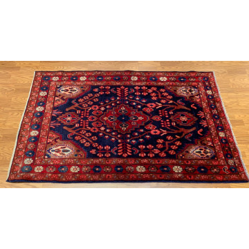 4.2x 6.4 Vintage Tribal Geometric  Navy 100% Wool Rug Vegetable Dye Rug 413186-1 Montaage Inc. image 4