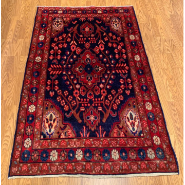 4.2x 6.4 Vintage Tribal Geometric  Navy 100% Wool Rug Vegetable Dye Rug 413186-1 Montaage Inc. image 1