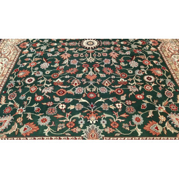 9 x 12 Green Ivory Indo All Over Hand Knotted Wool Oriental Rug