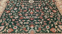 9 x 12  Green Ivory Indo All Over Hand Knotted Wool Oriental Rug 41NO Montaage Inc. image 3