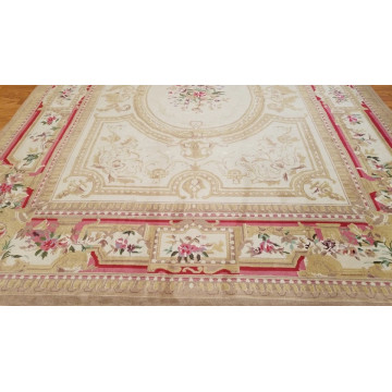 8 x 10  Beige & Gold French Aubusson Hand Knotted Oriental Rug Mon-20020-1 Montaage Inc. image 2