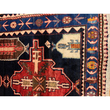3.10 x 6.8 ft  Vintage Tribal Geometric Navy 100% Wool Vegetable Dye Rug TR0010 Montaage Inc. image 4