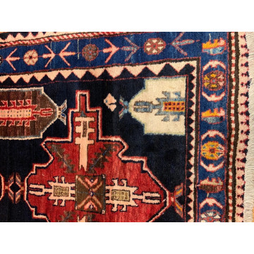 3.10 x 6.8 ft  Vintage Tribal Geometric Navy 100% Wool Vegetable Dye Rug TR0010 Montaage Inc. image 5