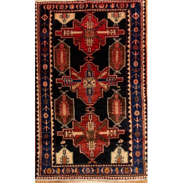 3.10 x 6.8 ft  Vintage Tribal Geometric Navy 100% Wool Vegetable Dye Rug TR0010 Montaage Inc. image 1