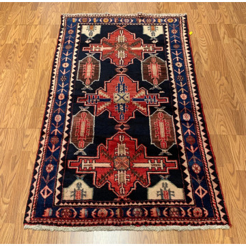 3.10 x 6.8 ft  Vintage Tribal Geometric Navy 100% Wool Vegetable Dye Rug TR0010 Montaage Inc. image 2