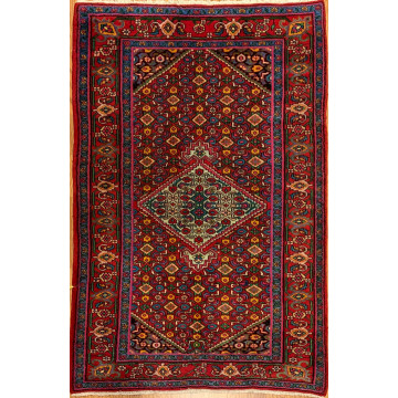 4 x 6.9 Vintage Tribal Geometric Red 100% Wool Vegetable Dye Rug TR0017 Montaage Inc. image 1