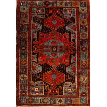 4.1 x 6.10 ft  Vintage Tribal Geometric Navy 100% Wool Vegetable Dye Rug TR008 Montaage Inc. image 1