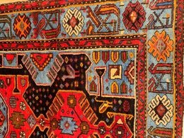 4.1 x 6.10 ft  Vintage Tribal Geometric Navy 100% Wool Vegetable Dye Rug TR008 Montaage Inc. image 6